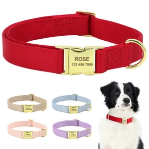Soft Satin Personalised Dog Collar Pet Puppy ID Tag Metal Name Number Engraved - Picture 1 of 20