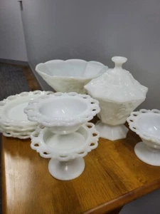 Anchor Hocking Old Colony Lace Edge White Milk Glass - Set 9 - Picture 1 of 24