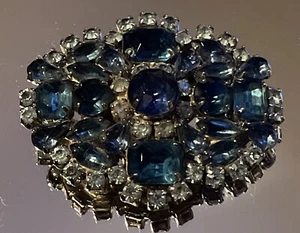SCHÖNE SELTENE 50er/60er Jahre große längliche königliche & hellblaue Strass Brosche - Bild 1 von 11