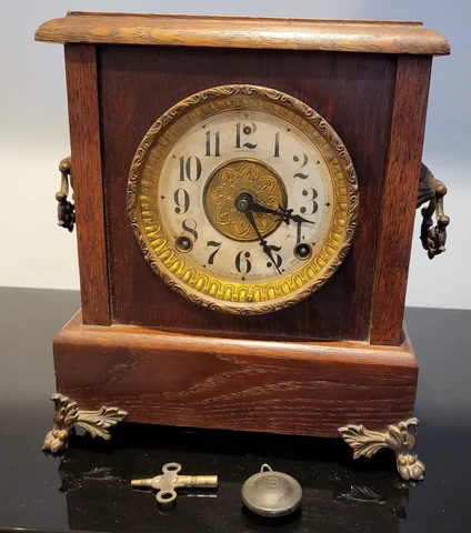 Sessions Antique Mantle Clock !WORKS WELL! Has Key and Weight Cover