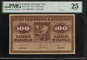 Billete del Tesoro Estonia 100 Marka 1919 PMG 25 P#48c, Serie III - Imagen 1 de 4