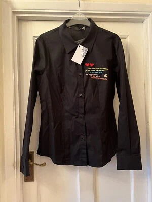 New Love Moschino Preta De Algodão Bordado Paz & Amor Blusa Camisa, Reino Unido 14 - Imagem 1 de 4