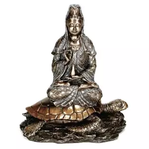 KWAN YIN AUF SCHILDKRÖTE STATUE 6,5" Quan Yin Guan Göttin Meeresschildkröte Bronzeharz - Bild 1 von 9