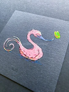 Marq Spusta Mini Butterfly on Swan Beak Black Onyx Shimmer Art Print Poster 3x3" - Picture 1 of 6