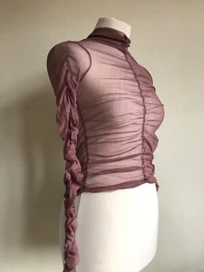 ZARA 100% Silk Draped Sheer Top. S Burgundy Very Soft/Stretchy. Mesh Ruched - Picture 1 of 13