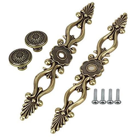 2pcs 22x2.9cm Antique Green Bronze Floral Cabinet Door Drawer Handles Wardrobe P Cover