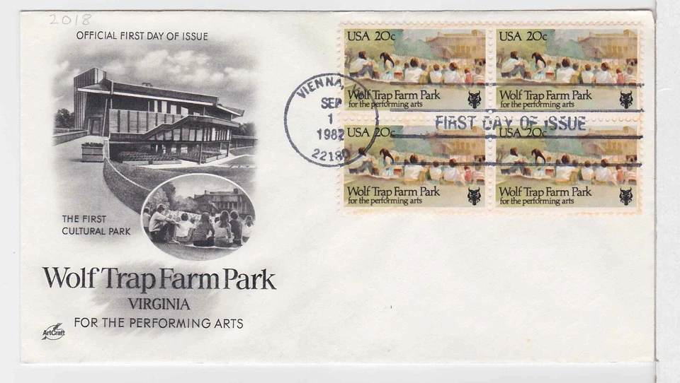 TurtlesTradingPost- Wolf Trap Farm- 1982 #2018 Artcraft  FDC- Block of 4 - Image 1 of 1