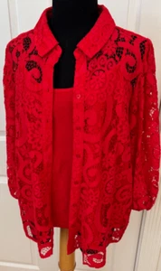 NANETTE LEPORE red lace 3/4 sleeve shirt with tank top L - Picture 1 of 4