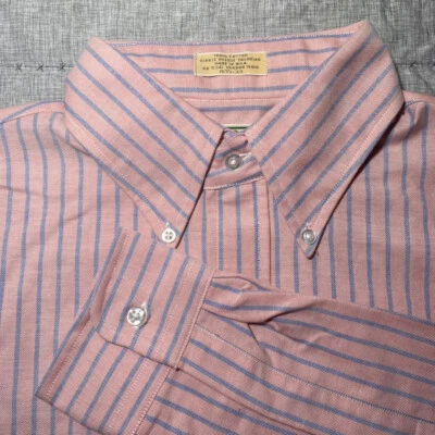 VTG LL Bean Shirt Mens 15 1/2 33 Blue Striped Pink Single Needle Long Sleeve USA - Image 1 of 4