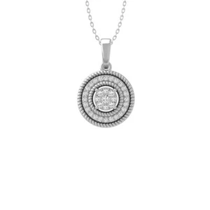 Lab Grown Diamond 18" Silver Cable Chain Cluster Pendant 10k White Gold 2.59g - Picture 1 of 7