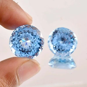 1 Pair 9x9 MM Natural Flawless Blueish AQUAMARINE Round Loose Gemstone Certified - Picture 1 of 6