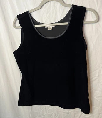 Camiseta sin mangas informal de terciopelo negra de esquina talla pequeña para mujer elástica cómoda Foto 1 de 4