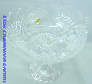 Hand Cut CRYSTAL FRUIT BOWL PEDESTAL CENTERPIECE Heavy 7.5" TALL Germany - Picture 1 of 5
