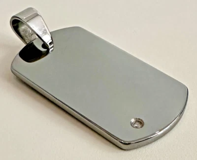Men's High Polish Tungsten Carbide Dog Tag Pendant with Natural Genuine Diamond  - Image 1 of 4