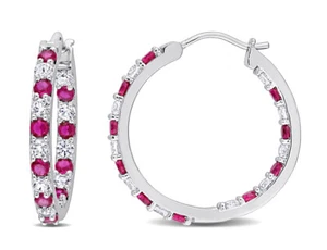 3.60 Carat (ctw) Lab-Created Ruby Hoop Earrings Sterling Silver - Picture 1 of 4
