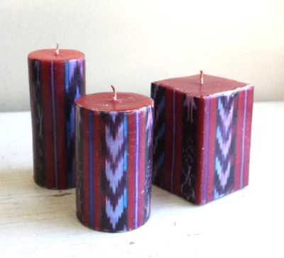 Набор из 3 свечей Guatevelag в юго-западном стиле гватемальский принт икат вино фиолетовый - Изображение 1 из 4