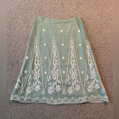 April Cornell Falda Midi Bordada Floral Encaje Y2K Lagenlook Hada Boho Pequeña Foto 1 de 4