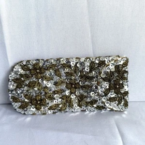 Vintage 60s Delill Ivory Beaded Sequins Satin Eyeglass Case Mid Century Glam - Picture 1 of 6