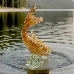 Vintage Murano A Barbini Gold Flecks Italian Small Bubble Glass Fish 11.5 In - Picture 1 of 4