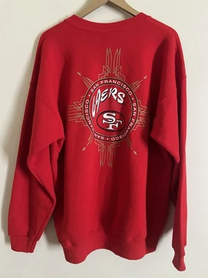 Vintage 90s Nutmeg San Francisco 49ers Aztec Red Sweatshirt XL *HAS FLAWS* - Image 1 of 4
