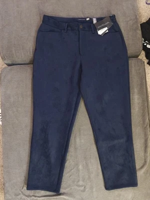 Pantalones al tobillo Tommy Hilfiger imitación gamuza tiro alto curvilíneos - azul talla 16 Foto 1 de 4