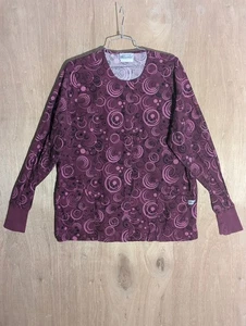 UA medical scrub top womens size M long sleeve snap button pocket logo purple - Picture 1 of 10