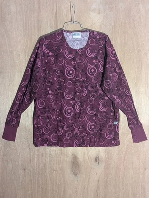 UA medical scrub top womens size M long sleeve snap button pocket logo purple - Image 1 of 4