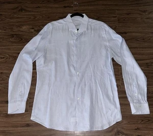Camisa Xacus Para Hombres 17.5 44 Azul Blanco Vestido Ajuste a Sastre Algodón Lino Hecha en Italia - Imagen 1 de 6
