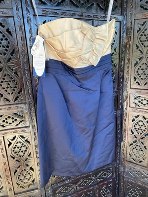 Alfred Angelo Dress Sz 10 Strapless Ruffle Navy Cream Short Bridesmaid Cocktail - Image 1 of 4