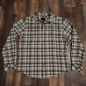 Prana Medium Miki Plaid Lightweight Flannel Short Brown Snap Up Long Sleeve - Picture 1 of 12