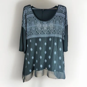 BLEU Women’s 3/4 Sleeve Black Tunic Silver Sequins Size 2X Sheer Trim - Picture 1 of 5