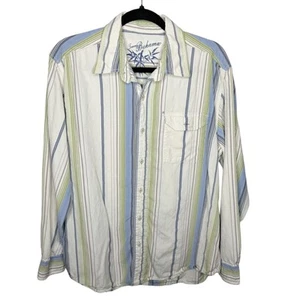 Tommy Bahama L white blue green striped silk blend long sleeve button up shirt - Picture 1 of 8
