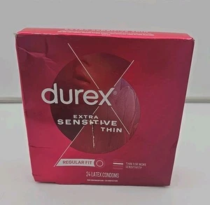 Durex Extra Sensitive Thin Regular Fit 24 Latex Condoms Exp 2/29 Sealed - Picture 1 of 5