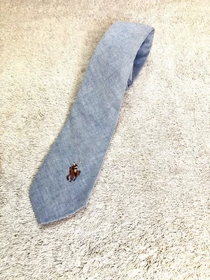 Polo Ralph Lauren Men’s Necktie Light Blue Full Color Pony Logo 100% Cotton- EUC - Image 1 of 4