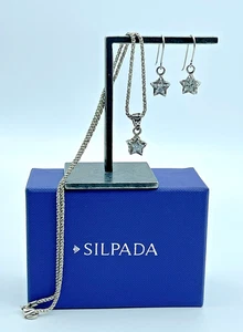 Silpada Sterling Petite CZ Star Pendant Necklace N1413 + Star Earrings W1236 Set - Picture 1 of 8