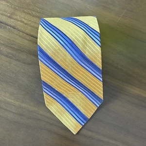 Corbata de seda FACONNABLE para hombre diseñador ITALIA RAYAS amarilla y azul Repp - Imagen 1 de 8