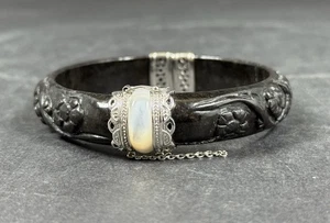 Bracciale Vintage 925 WW Cina Lacca Nera e Argento Sterling - Foto 1 di 7