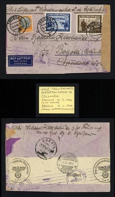 1940 Germany Cover To Colombia Freising-Bogota Censored Transatlantic Airmail - Image 1 of 3