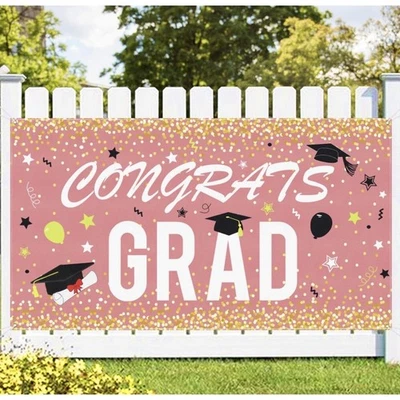 Banner grande con telón de fondo para fiesta de graduación - suministros para fiesta de graduación 70”X 40” rosa Foto 1 de 4