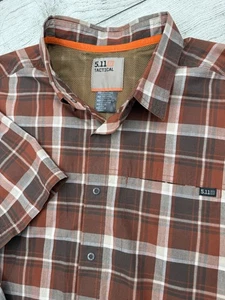 5.11 Tactical Shirt Mens XL Brown Orange Plaid Short Sleeve Outdoor Button Up - Picture 1 of 5