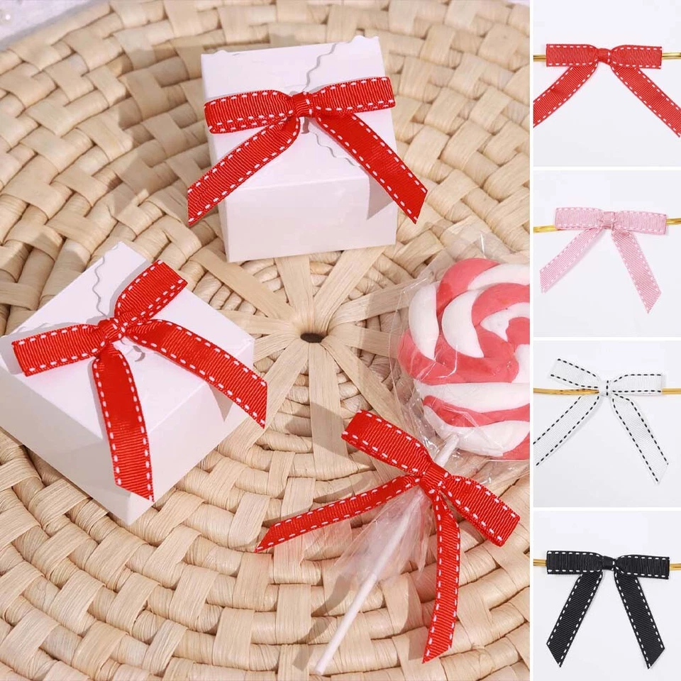 3" Pre Tied Mini Grosgrain RIBBON Twist Tie Bows DIY Party Favor Decorations - Image 1 of 4