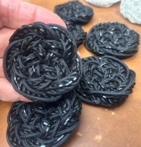 Vintage Soutache Botón Cubiertas Cordón Negro 1 pieza - Imagen 1 de 3