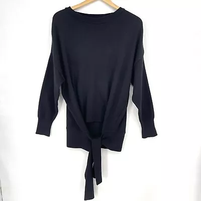 Topshop Suéter Talla 6 Pullover Hombro Caído Top Grande Negro Cintura Lazo Dobladillo Foto 1 de 4
