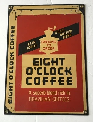 Vintage 8 Eight O'clock Coffee Porcelain Advertising Sign by Ande Rooney RARE    - Image 1 of 3