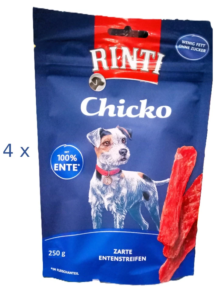 Rinti Chicko Zarte Entenstreifen (€ 28,65/kg) Snack pure Ente Leckerli 4 x 250 g - Bild 1 von 1