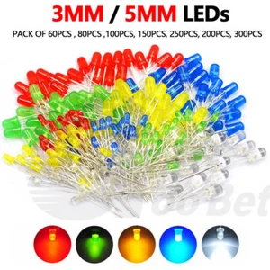 3mm 5mm LEDs Light Emitting Diode Red/Blue/Yellow/Green/White LED Assortment DIY - Picture 1 of 16