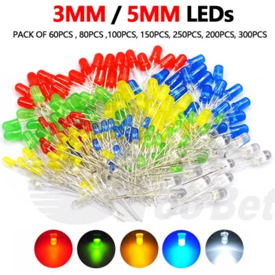 3mm 5mm LEDs Light Emitting Diode Red/Blue/Yellow/Green/White LED Assortment DIY - image 1 of 4