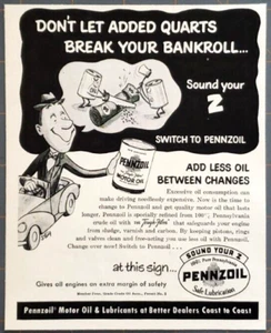PRINT AD Pennzoil Motor Oil 1952 5x6 Added Quarts Break Your Bankroll Steig - Foto 1 di 1
