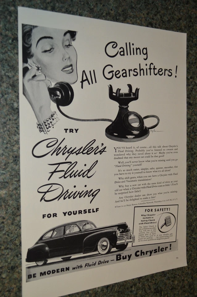 1941 CHRYSLER NEW YORKER ORIGINAL LARGE ADVERTISEMENT PRINT AD 41 - Image 1 of 1