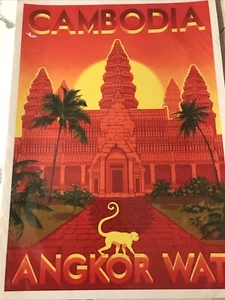 Angkor Wat Reiseposter 20x12. Kambodscha Vintage - Bild 1 von 6